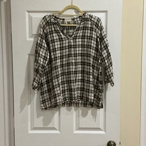 CP Shades Plaid Tunic Top in Ivory and Brown Linen